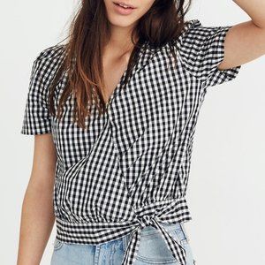 Madewell Short-Sleeve Gingham Check Wrap Top
